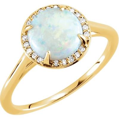 14K Yellow Gold Opal & .05 CTW Diamond Ring