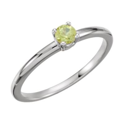 14K White Peridot "August" Youth Birthstone Ring