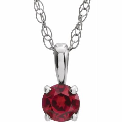 14K White 3 mm Round July Chatham® Lab-Created Ruby Youth Birthstone 14" Necklace