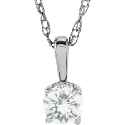 Baby/Youth Sterling Silver 3 mm Round April Imitation Diamond Youth Birthstone 14" Necklace