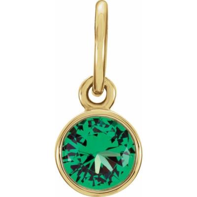 Ladies 14K Yellow Gold 4 mm Round Imitation Emerald Birthstone Charm