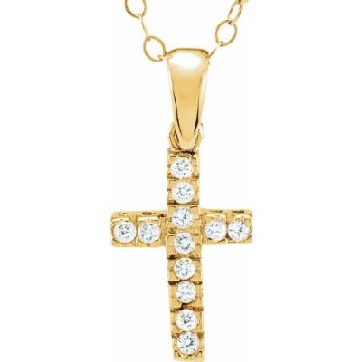 14K Yellow Gold 1.2 mm Round Cubic Zirconia Cross 15" Necklace