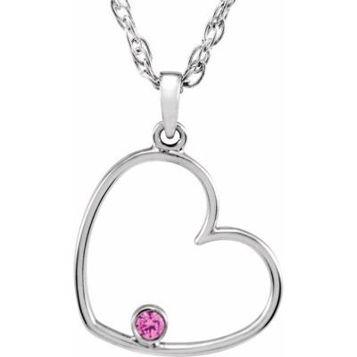 Sterling Silver 1.5 mm Round Pink Cubic Zirconia Heart 18" Necklace