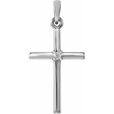 14K White 22.65x11.4 mm .015 CT Diamond Cross Pendant