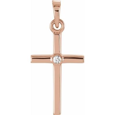 14K Rose .01 CTW Diamond Cross 19x8.95 mm Pendant  