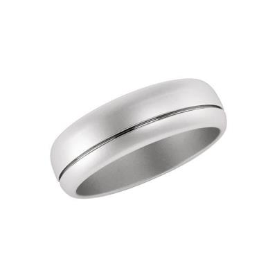 14K White 6 mm Grooved Band with Beadblast Finish  Size 12.5