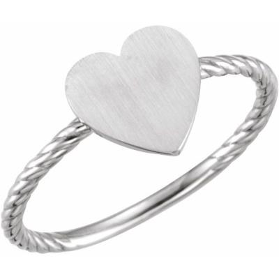 Ladies 14K White Heart Engravable Rope Ring 