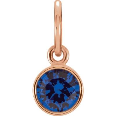 Ladies 14K Rose 4 mm Round Imitation Blue Sapphire Birthstone Charm