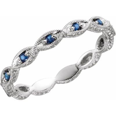 14K White Blue Sapphire Anniversary Band Size 7   