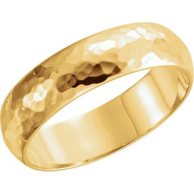 14K Yellow Gold 6 mm Half Round Hammer Finish Band Size 9
