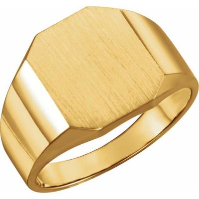 Mens 14K Yellow Gold 14x12 mm Octagon Signet Ring 
