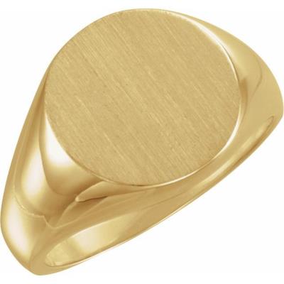 Mens 14K Yellow Gold 15 mm Round Signet Ring