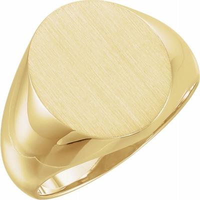 Mens 14K Yellow Gold 16x14 mm Oval Signet Ring