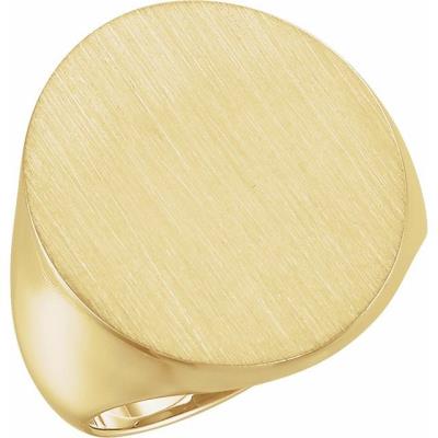 Mens 18K Yellow Gold 22x20 mm Oval Signet Ring