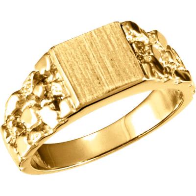 Mens 14K Yellow 9 mm Square Nugget Signet Ring