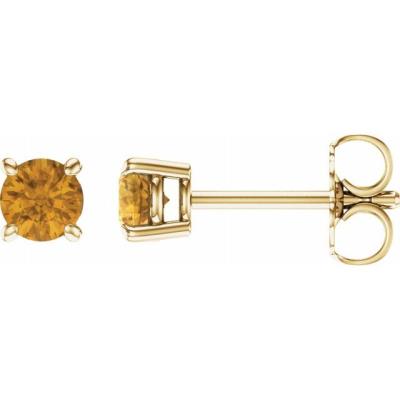 Ladies 14K Yellow Gold 4 mm Round Citrine Earrings