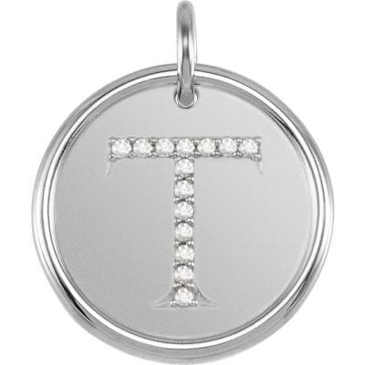 Ladies 14K White .07 CTW Diamond Initial T Pendant