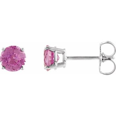 Ladies 14K White 5 mm Round Pink Tourmaline Earrings