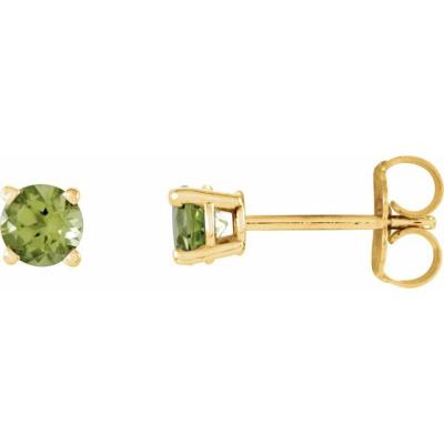 Ladies 14K Yellow Gold 4 mm Round Peridot Earrings