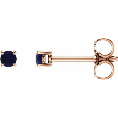 Ladies 14K Rose 2.5 mm Round Blue Sapphire Earrings