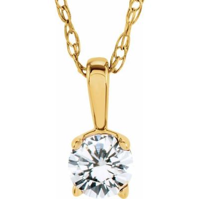 Baby/Youth 14K Yellow Gold 3 mm Round April Imitation Diamond Youth Birthstone 14" Necklace