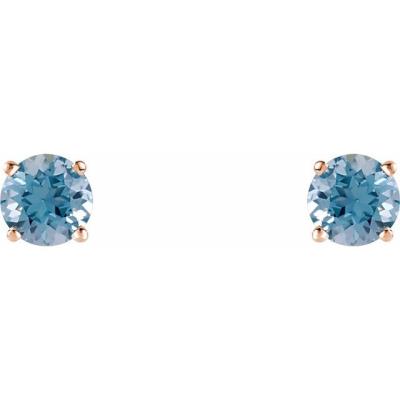 Ladies 14K Rose 5 mm Round Aquamarine Earrings