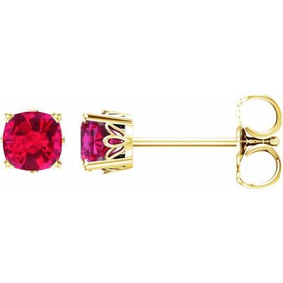 14K Yellow Gold Chatham® Lab-Created Ruby Earrings
