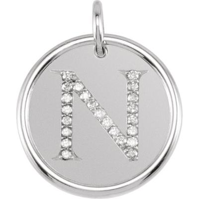 Ladies 14K White 1/10 CTW Diamond Initial N Pendant
