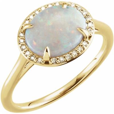 14K Yellow Gold Opal & .06 CTW Diamond Ring