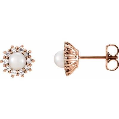 14K Rose Freshwater Cultured Pearl & 1/4 CTW Diamond Earrings