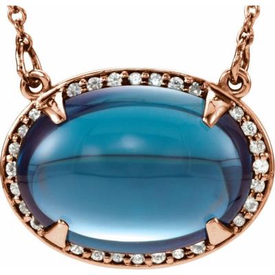14K Rose London Blue Topaz & .08 CTW Diamond Halo-Style 16.5" Necklace
