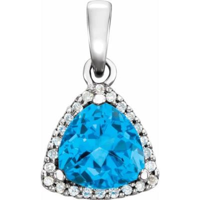 14K White Swiss Blue Topaz & 1/10 CTW Diamond Pendant