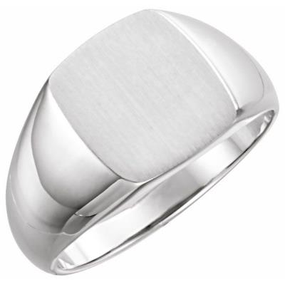 Mens 14K White 13x12 mm Rectangle Signet Ring