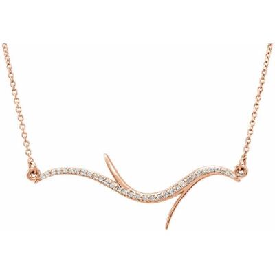 14K Rose 1/8 CTW Diamond Freeform Bar 18" Necklace