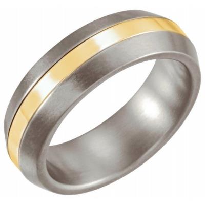 Ladies Titanium & 14K Yellow Gold Inlay 6 mm Satin Finished Band Size 8.5 