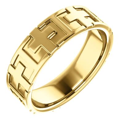 Mens 14K Yellow Gold 7 mm Cross Band Size 12 
