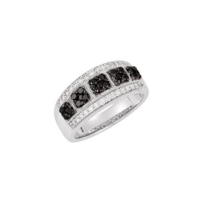 14K White Black Rhodium Plated 3/4 CTW Black & White Diamond Ring