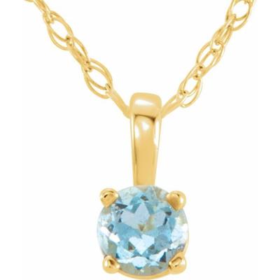 Baby/Youth 14K Yellow Gold 3 mm Round March Imitation Aquamarine Youth Birthstone 14" Necklace