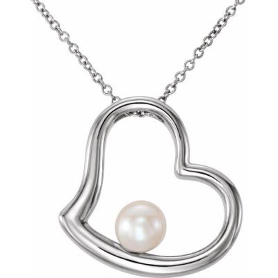 Ladies 14K White Freshwater Cultured Pearl Heart 18" Necklace