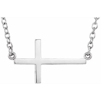14K White 22x11.5 mm Sideways Cross 16-18" Necklace