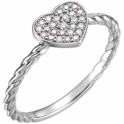 Ladies 14K White 1/8 CTW Diamond Heart Rope Ring