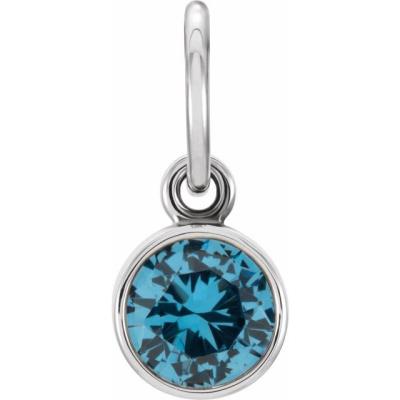 Ladies 14K White 4 mm Round Imitation Blue Zircon Birthstone Charm