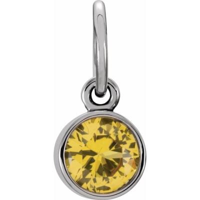 Ladies 14K White 4 mm Round Imitation Citrine Birthstone Charm