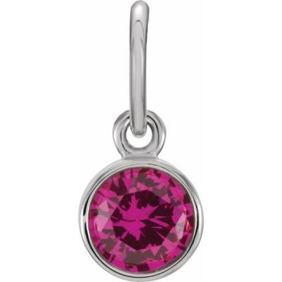Ladies 14K White 4 mm Round Imitation Ruby Birthstone Charm