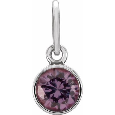 Ladies Sterling Silver 4 mm Round Imitation Alexandrite Birthstone Charm