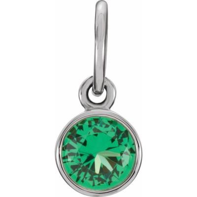 Ladies Sterling Silver 4 mm Round Imitation Emerald Birthstone Charm