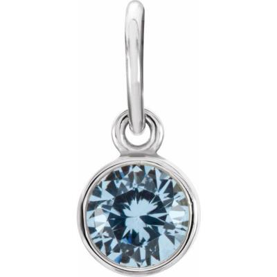 Ladies 14K White 4 mm Round Imitation Aquamarine Birthstone Charm
