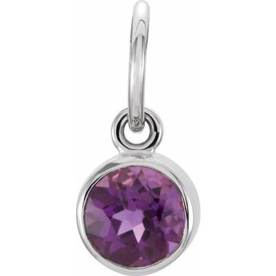 Ladies Sterling Silver 4 mm Round Imitation Amethyst Birthstone Charm