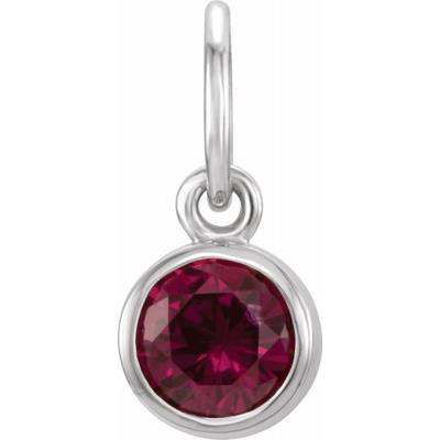 Ladies 14K White 4 mm Round Imitation Garnet Birthstone Charm