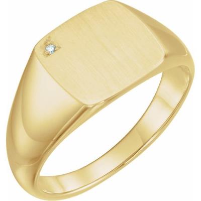 Mens 14K Yellow Gold .0075 CT Diamond 12 mm Square Signet Ring